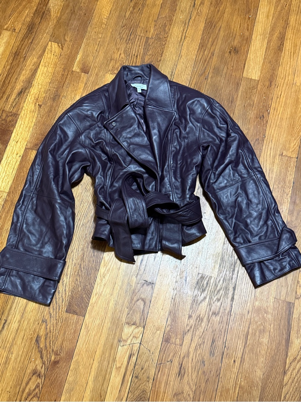 & OTHER STORIES Plum Belted Leather Jacket - Picture 7 of 10